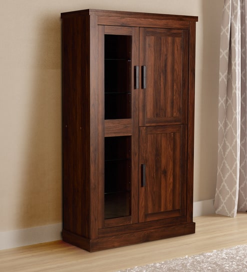 Buy Ichika Two Door Glass Cabinet In Walnut Finish By Mintwud