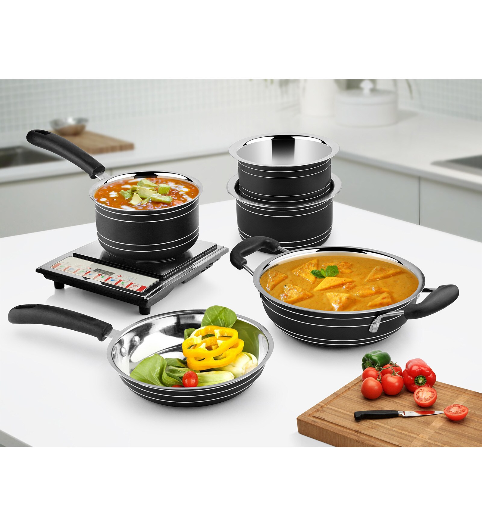 Black Stainless Steel Induction Friendly 5-Piece Cookware Set