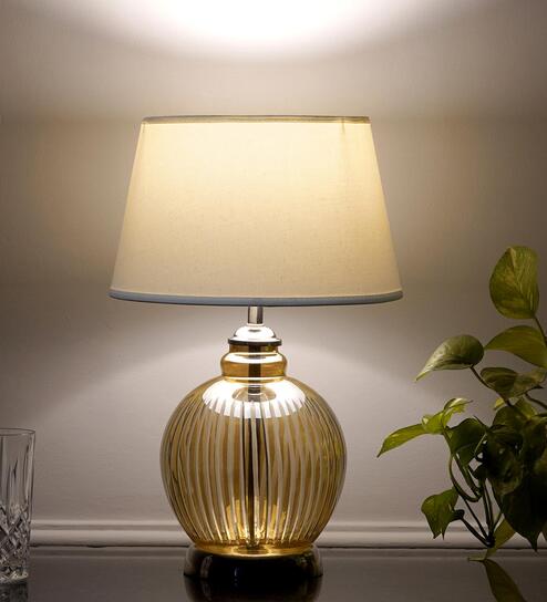 Idonia Metal & Glass Table Lamp (Nickel & Amber)