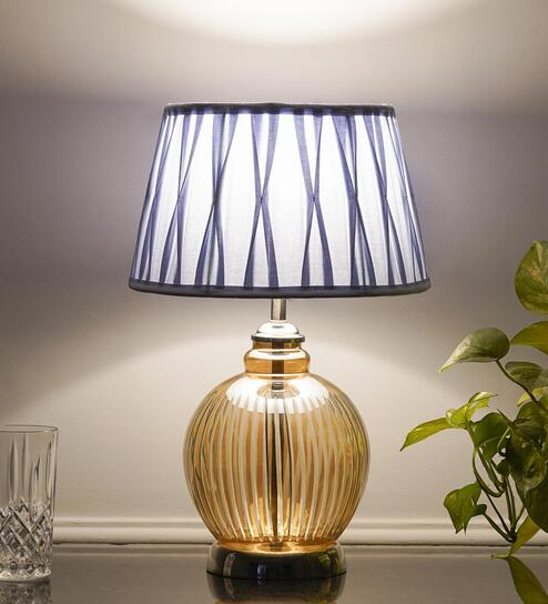 Idonia Metal & Glass Table Lamp (Nickel & Amber)