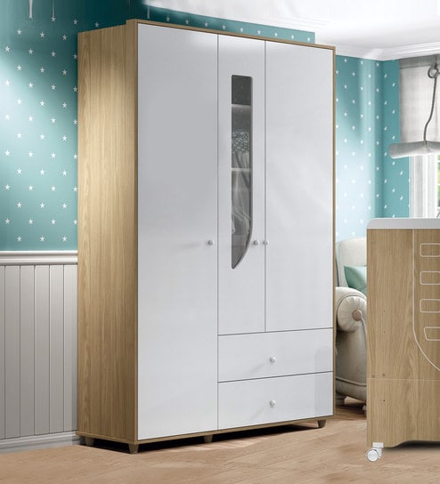 Buy Ignacio Three Door Wardrobe In Almond White Finish By