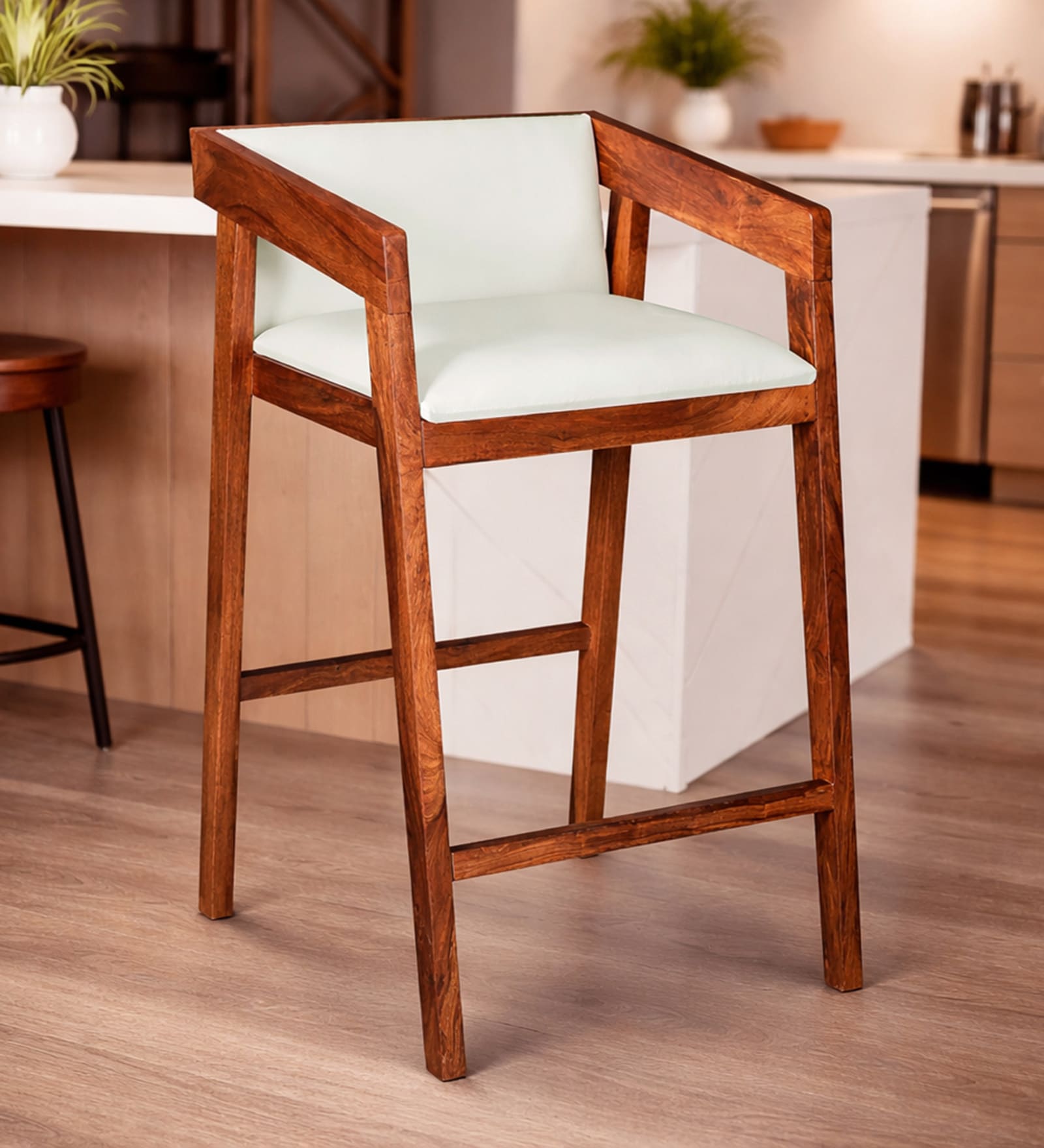 Iha Sheesham Wood Bar Stool In Honey Oak Finish