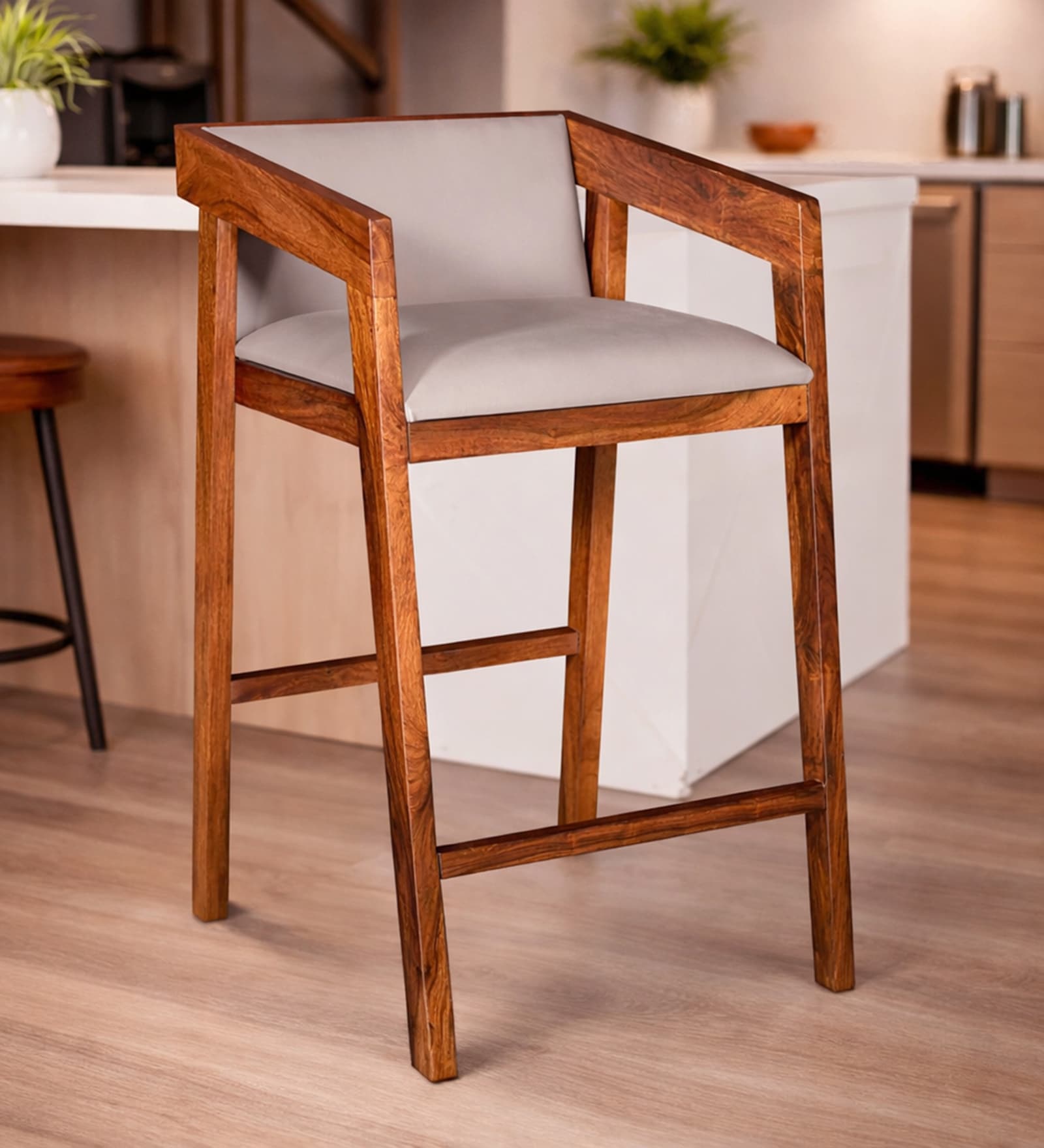 Iha Sheesham Wood Bar Stool In Honey Oak Finish