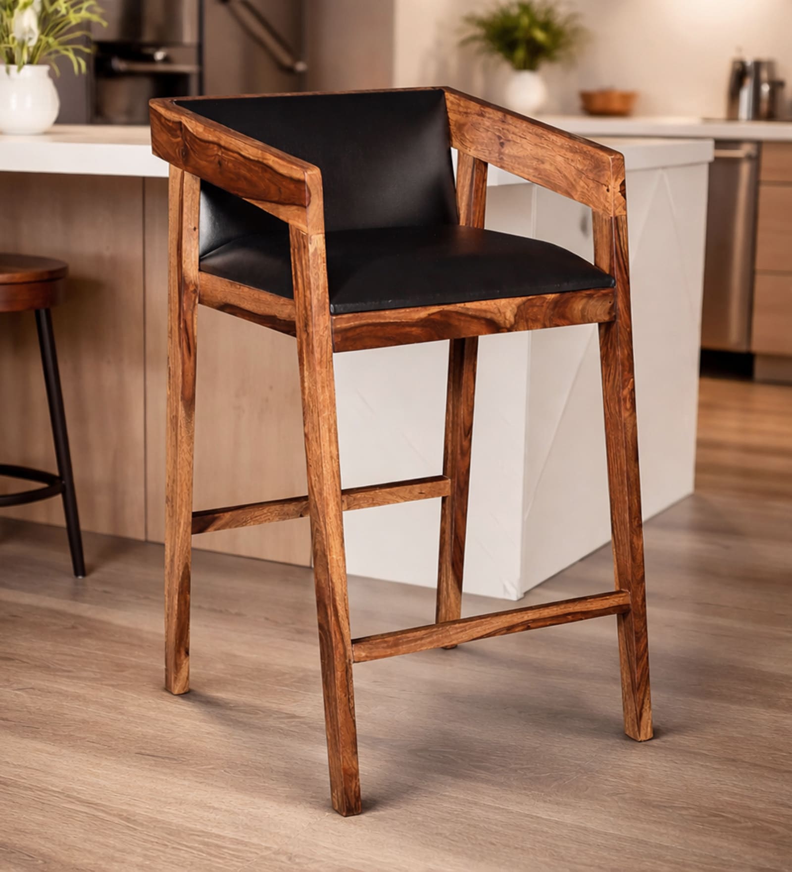 Iha Sheesham Wood Bar Stool In Rustic Teak Finish