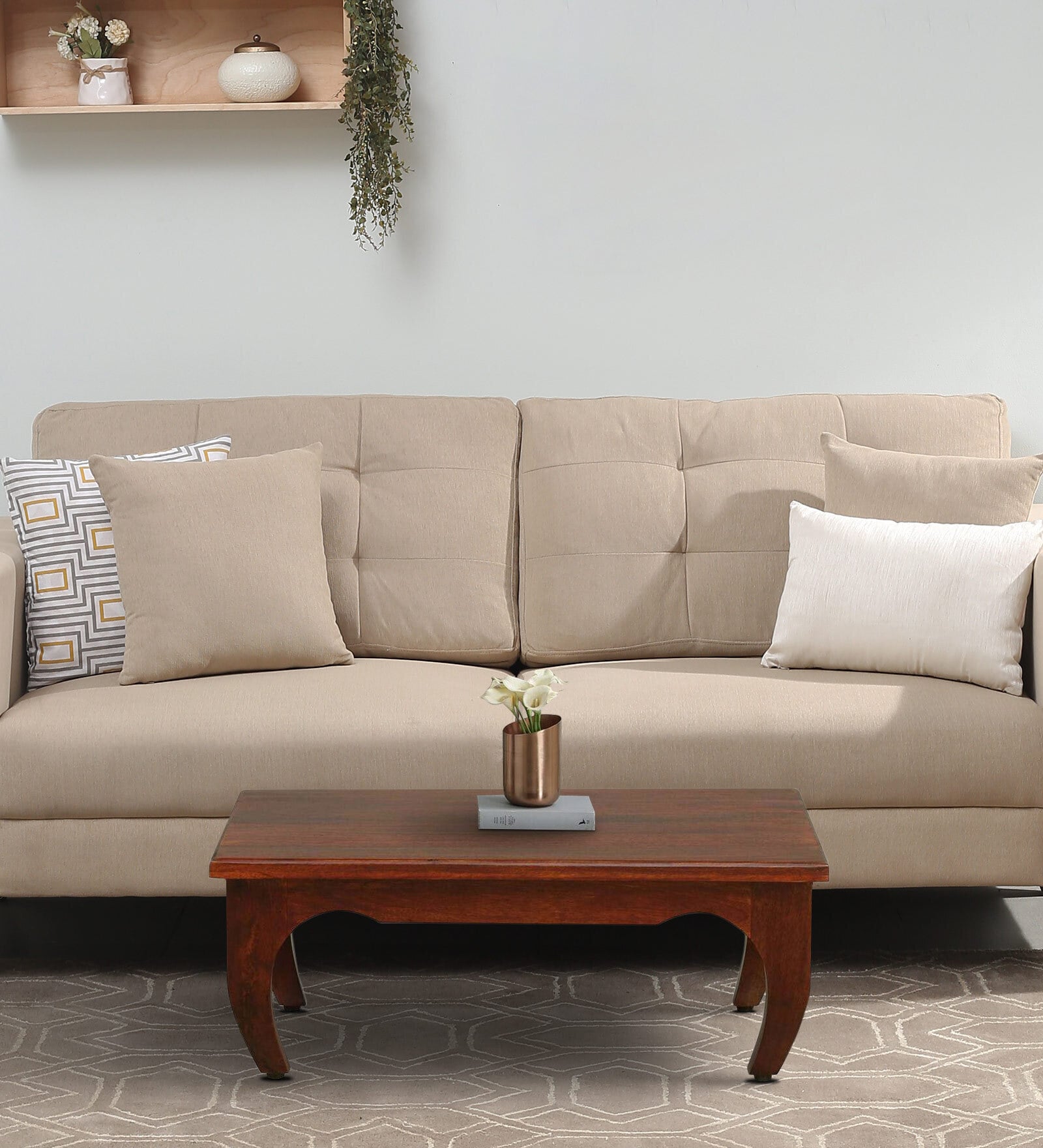 Iha Solid Wood Coffee Table in Scratch Resistant Honey Oak Finish