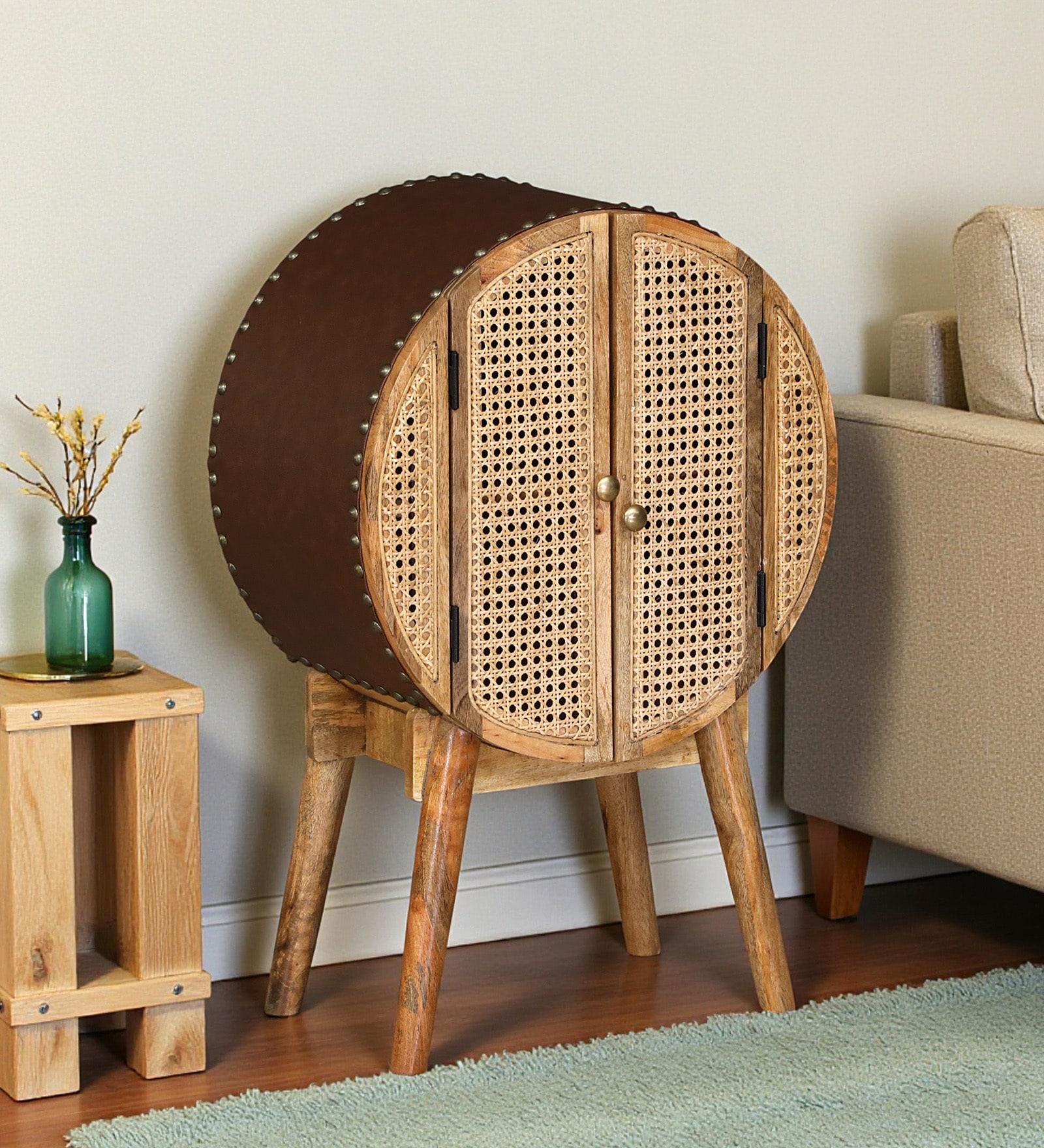 Ikast Mango Wood 2 Door Small Cabinet in Natural Finish