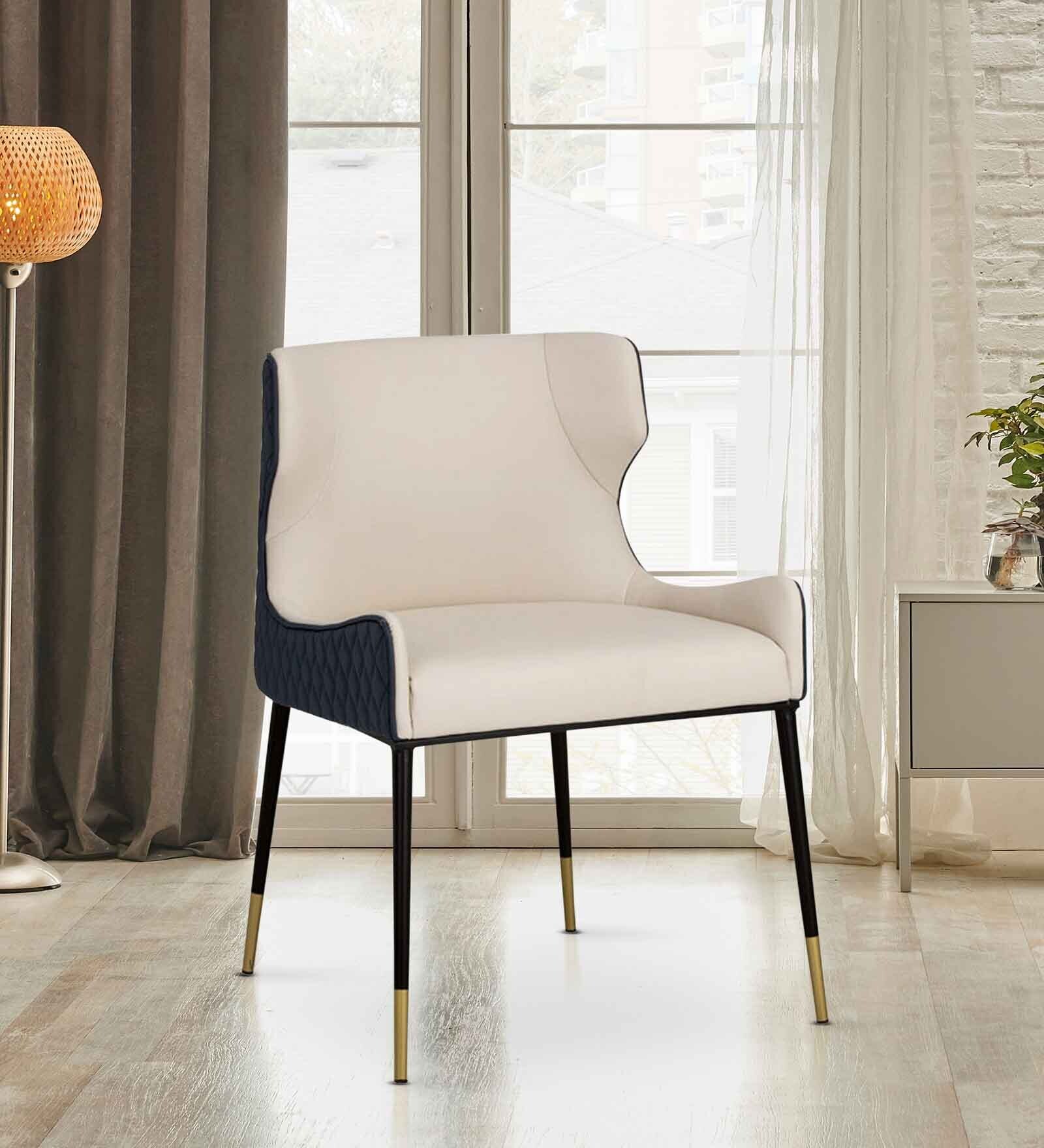 Iker Leatherette Dining Chair in Off White and Black Colour Iker Leatherette Dining Chair in Off White and Black Colour