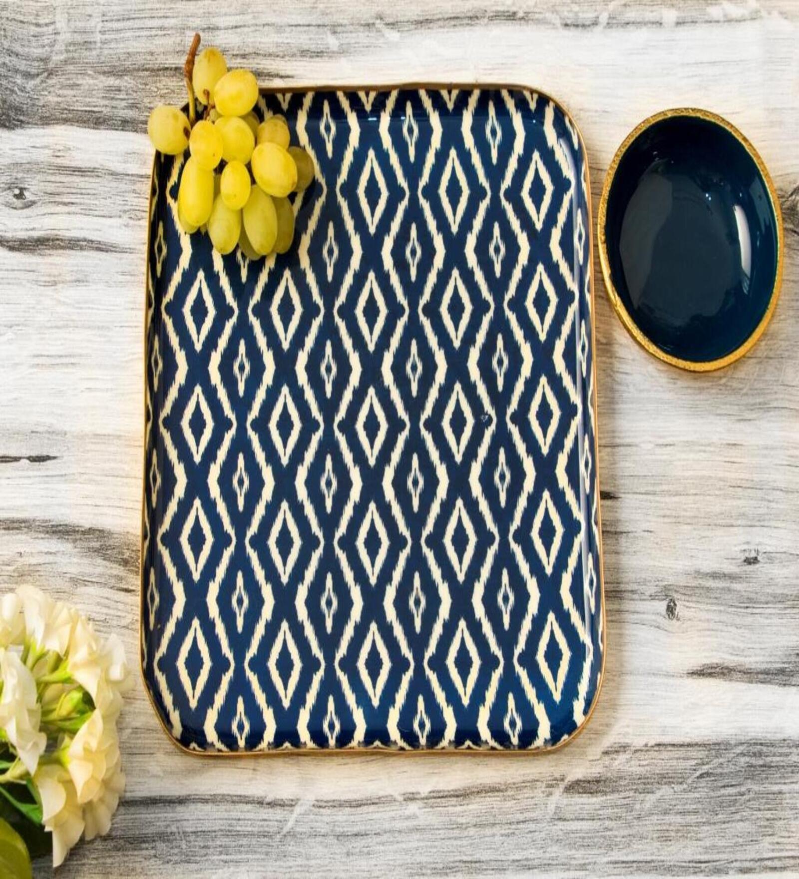 ikkat Blue Iron Appetizer Platter With Bowl