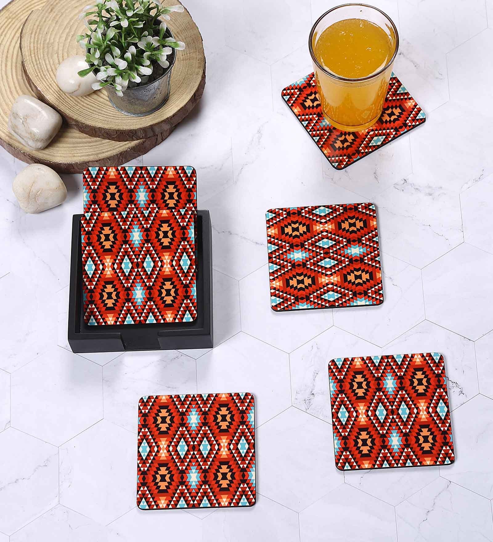 Ikkat Red MDF (Set of 6 ) Table Coasters