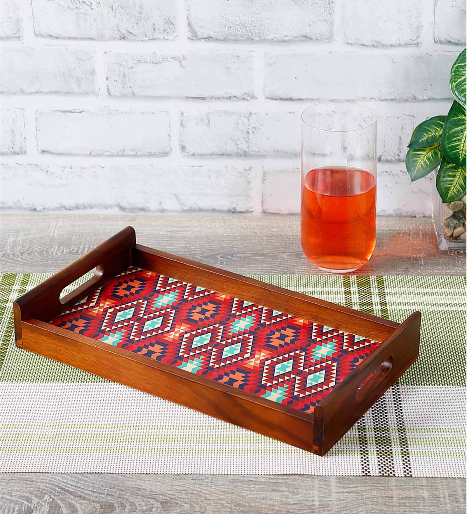 Ikkat Thai Brown Teak Wood & MDF Serving Tray Reinvention factory