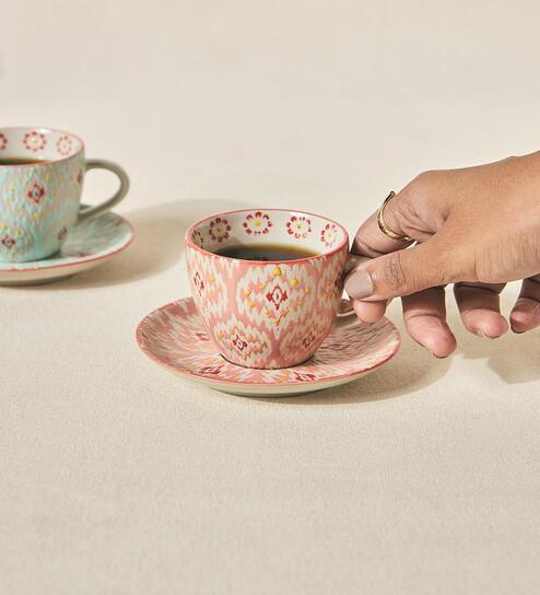 Ikat Fusion Cup & Saucer Set - Red, 100ml