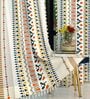 Ikat Orange Floral Cotton Curtains for Window Pack of 1