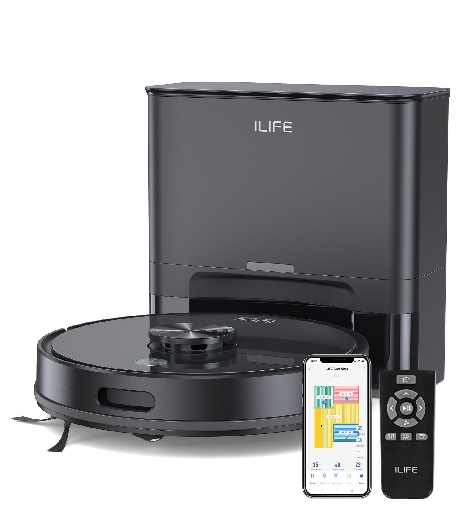 ILIFE T20s Ultra Self-Emptying Robotic Vacuum Cleaner with Upgraded 25,000Pa Strong Suction, LiDAR Navigation, Simultaneous Vacuum and Mop, 5200mAh Battery, Multi Floor Mapping, Customised Cleaning, Y Shape Mopping, App, Voice and Remote Control