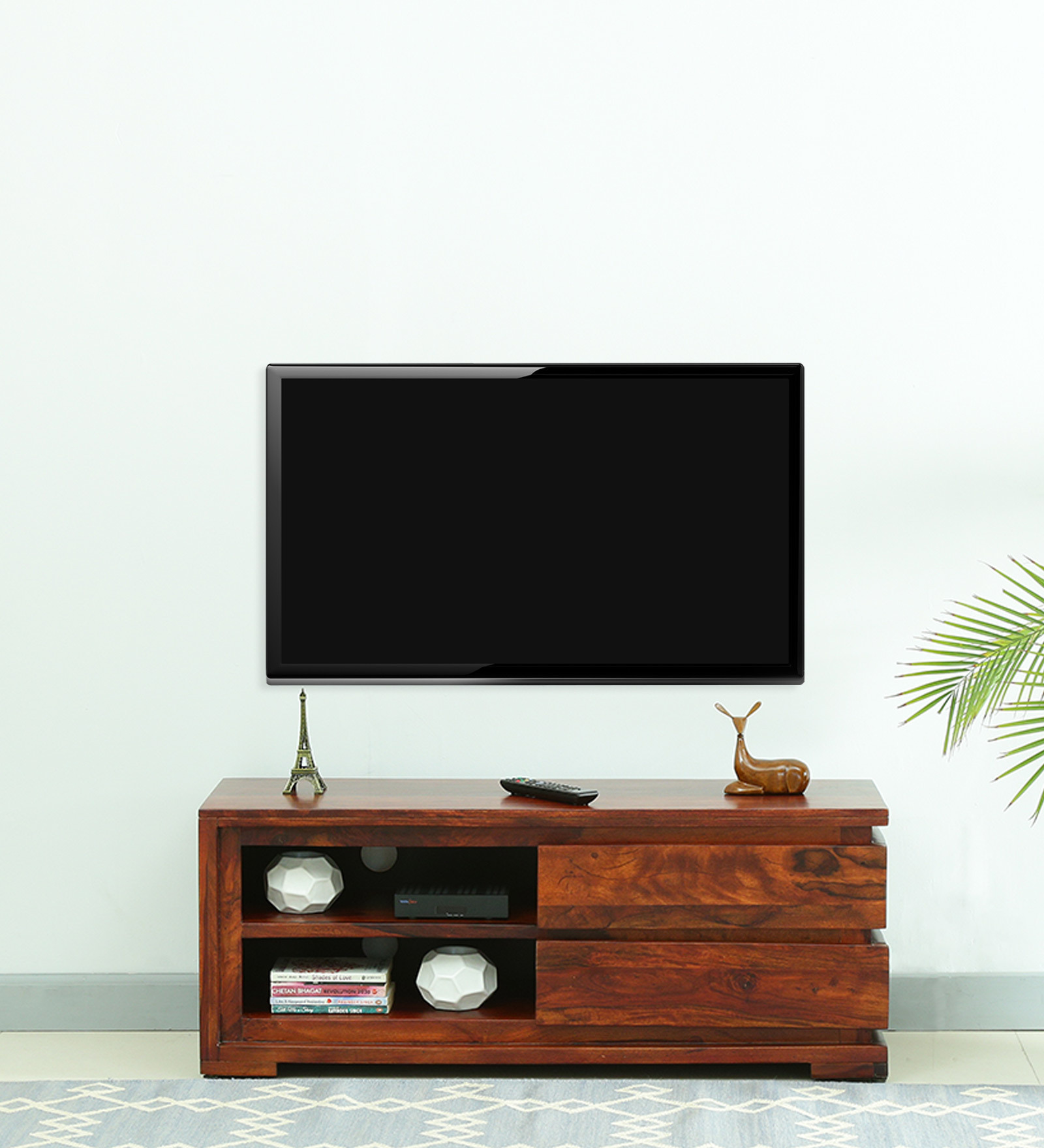 Buy Illish Sheesham Wood TV Console in Honey Oak Finish for TVs up to ...