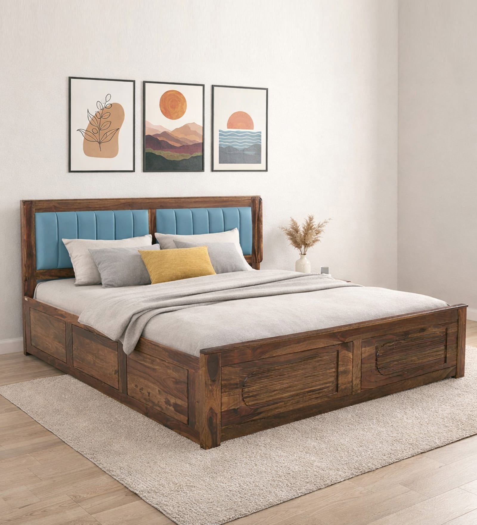 Ilok Sheesham Wood King Size Bed In Provincial Teak Finish With Box Storage