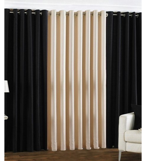 Buy Iliv Plain Eyelet Black Cream 9ft Door Curtain Set Of 3