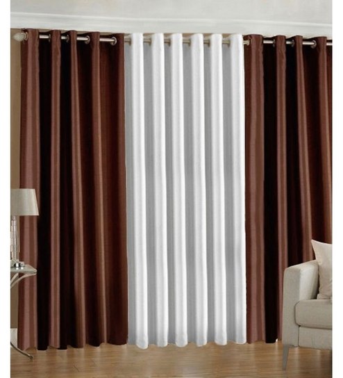 Buy Iliv Plain Eyelet Brown White 9ft Door Curtain Set Of 3