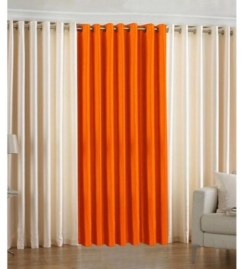 Buy Iliv Plain Eyelet Cream Orange 5ft Window Curtain Set Of 3