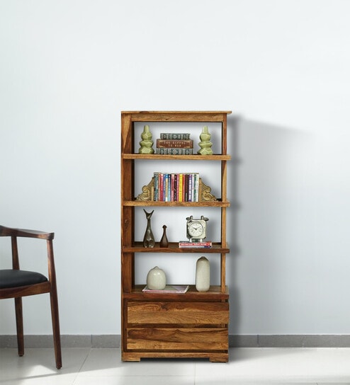 Orenburg Sheesham Wood Book Shelf In Rustic Teak Finish