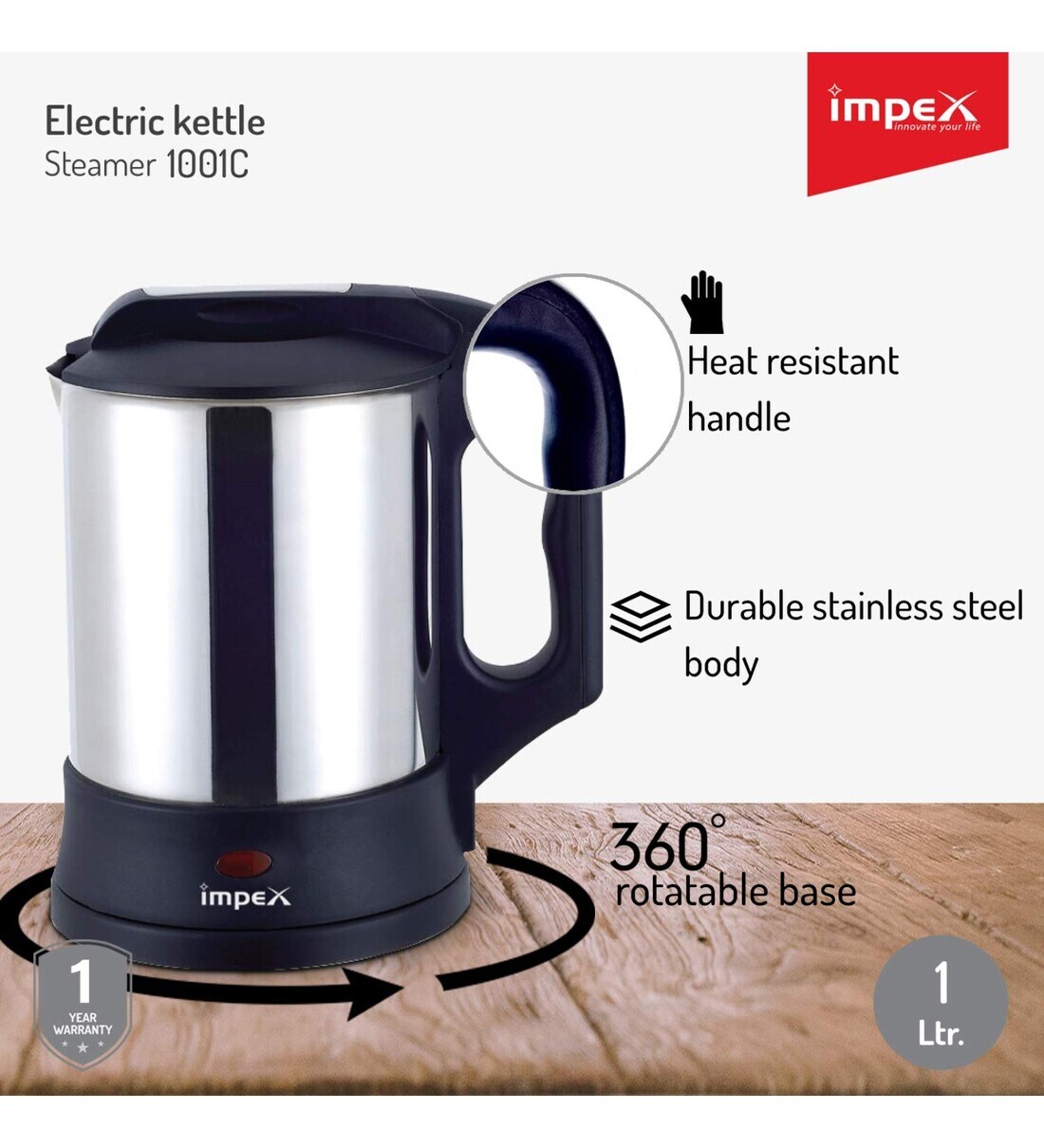 Buy Impex 1 L Steamer 1001C Stainless Steel Electric Kettle Online