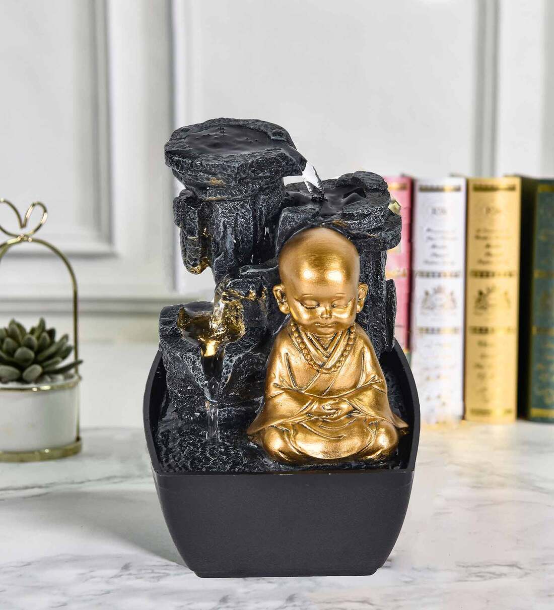 Buy Impression Monk Black & Gold Polyresin Water Fountain by HomeTown ...