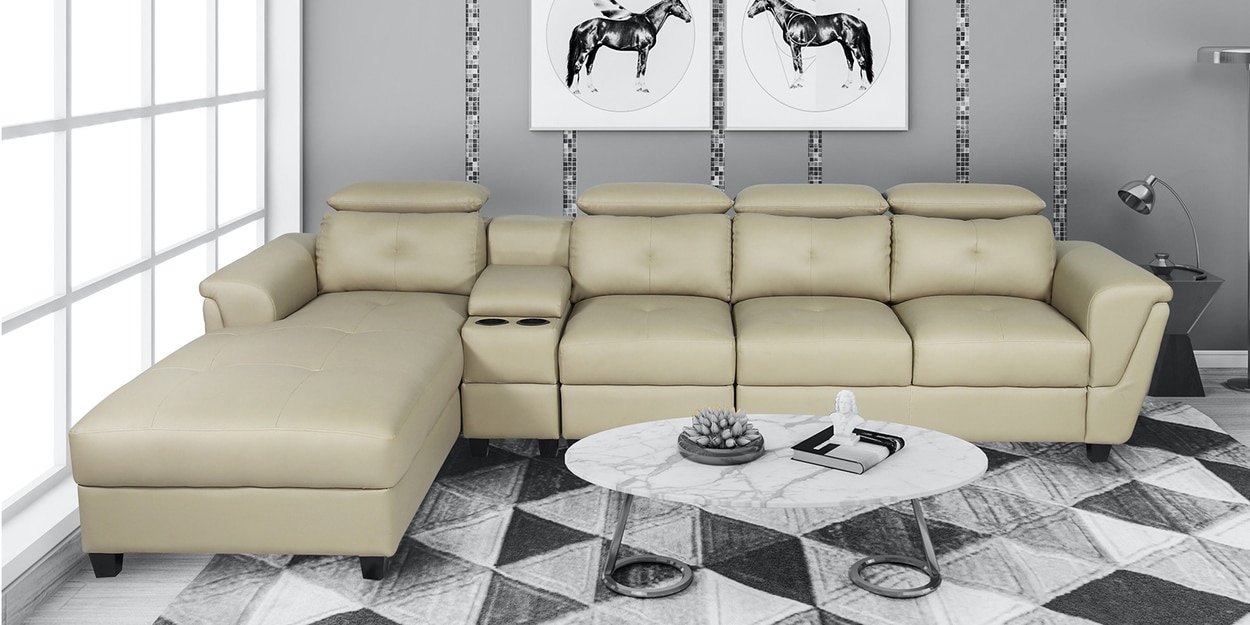 Buy Impero Leatherette RHS Sectional Sofa in Cream Colour at 26% OFF by ...