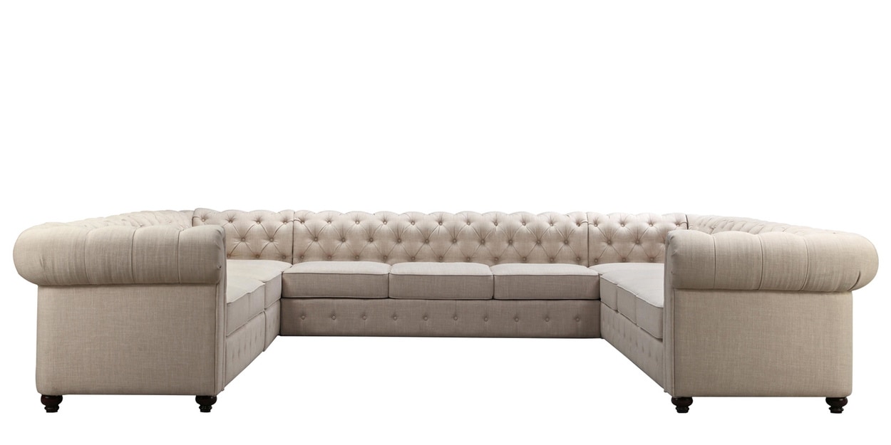Buy Impressive Chesterfield U Shape Sectional Sofa in Beige Colour by
