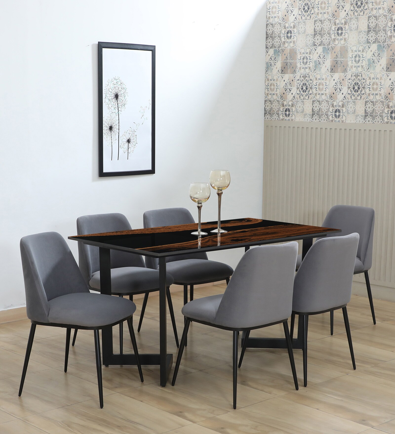Imari Metallic 6 Seater Dining Set With Porcelain Top