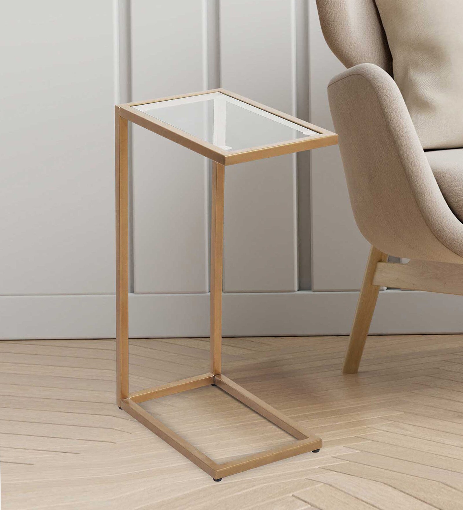 Imel Metal C-Shape End Table in Gold Metal Finish