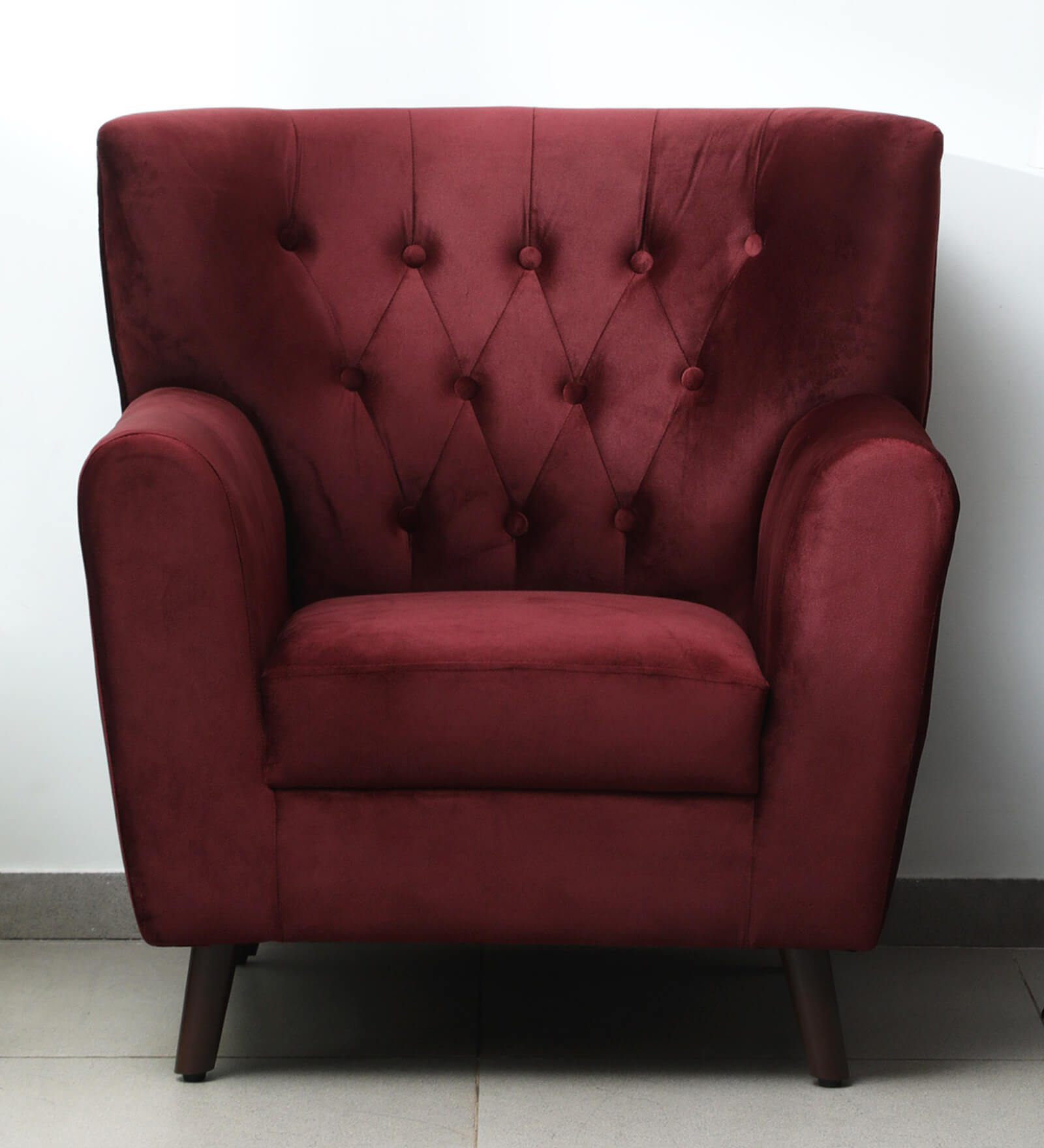 Imelda Velvet 1 Seater Sofa In Wine Red Colour