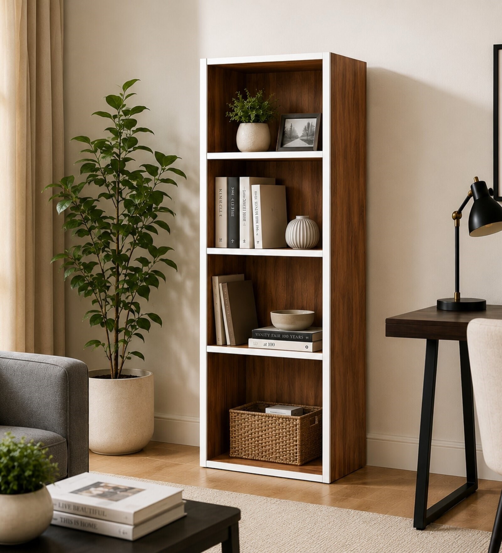 Imperial Nest Signature Collection Premium Book Shelf In Noce Walnut Natural Finish