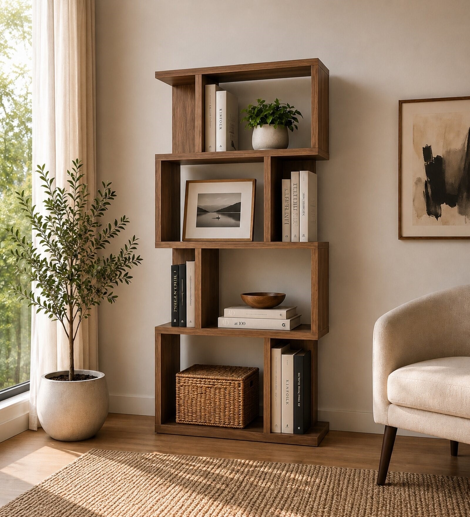 Imperial Nest Signature Collection Premium Book Shelf In Noce Walnut Natural Finish