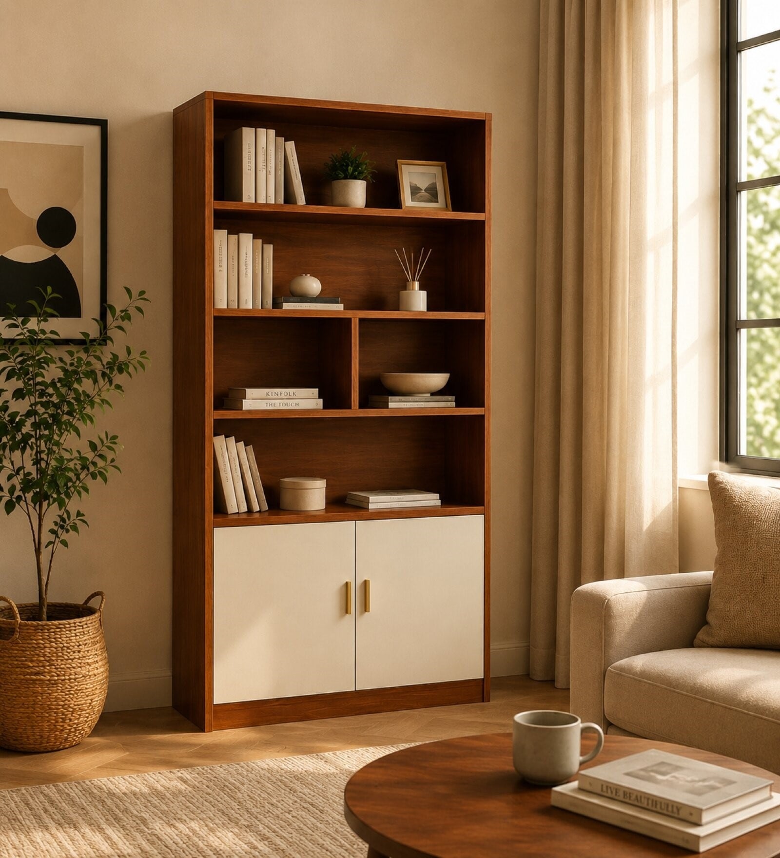 Imperial Nest Signature Collection Premium Book Shelf In Noce Walnut Natural Finish