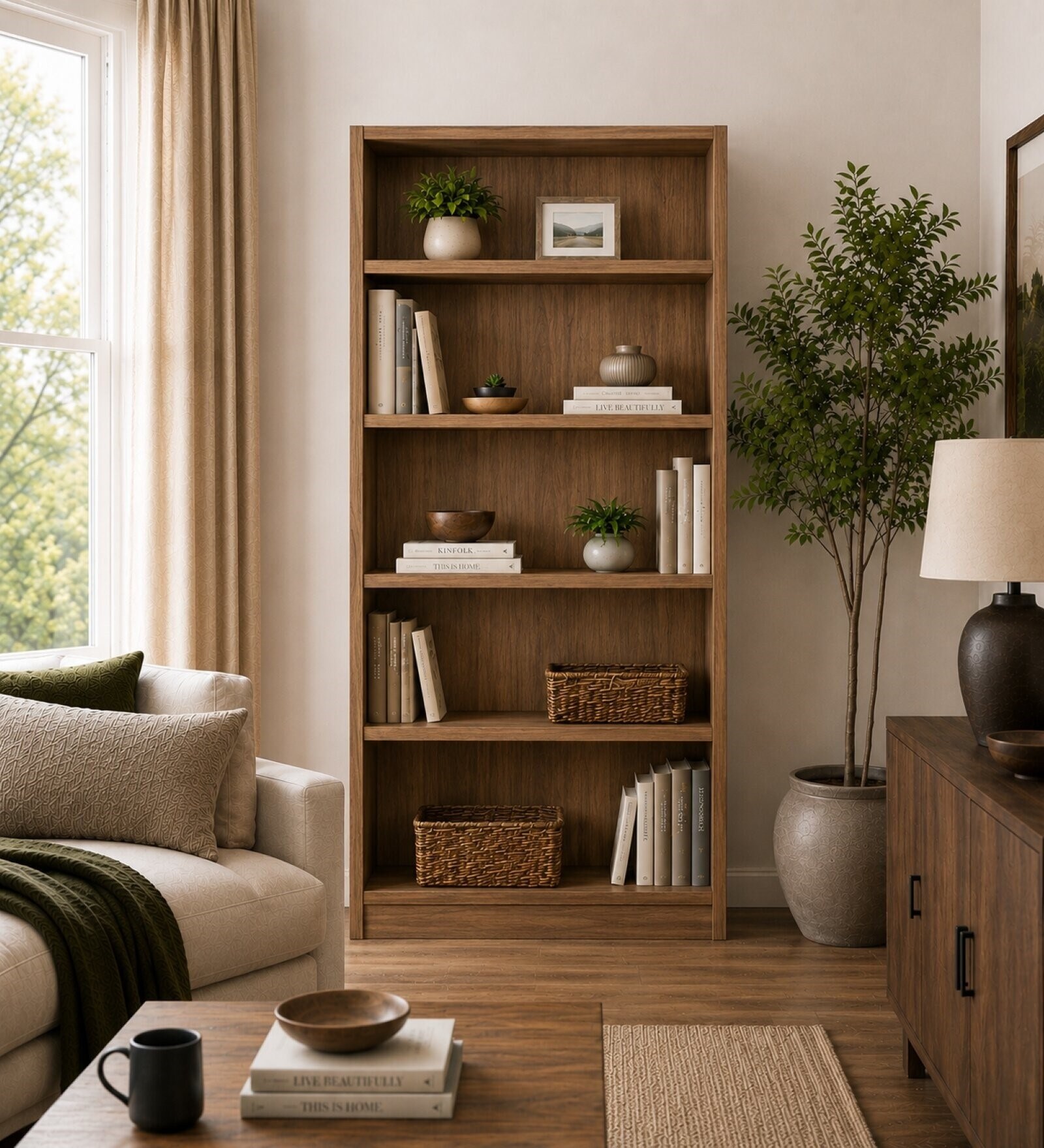 Imperial Nest Signature Collection Premium Book Shelf In Noce Walnut Natural Finish