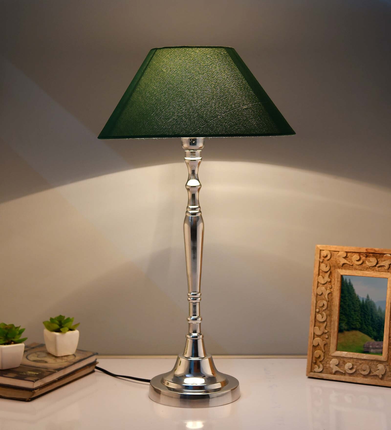 Buy Imperial nickel brushed lamp with green shade at 43 OFF by