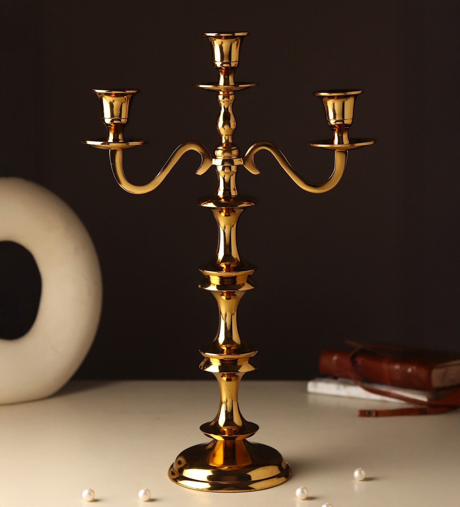 Imperium Crested 3-Arm Candle Holder Gold