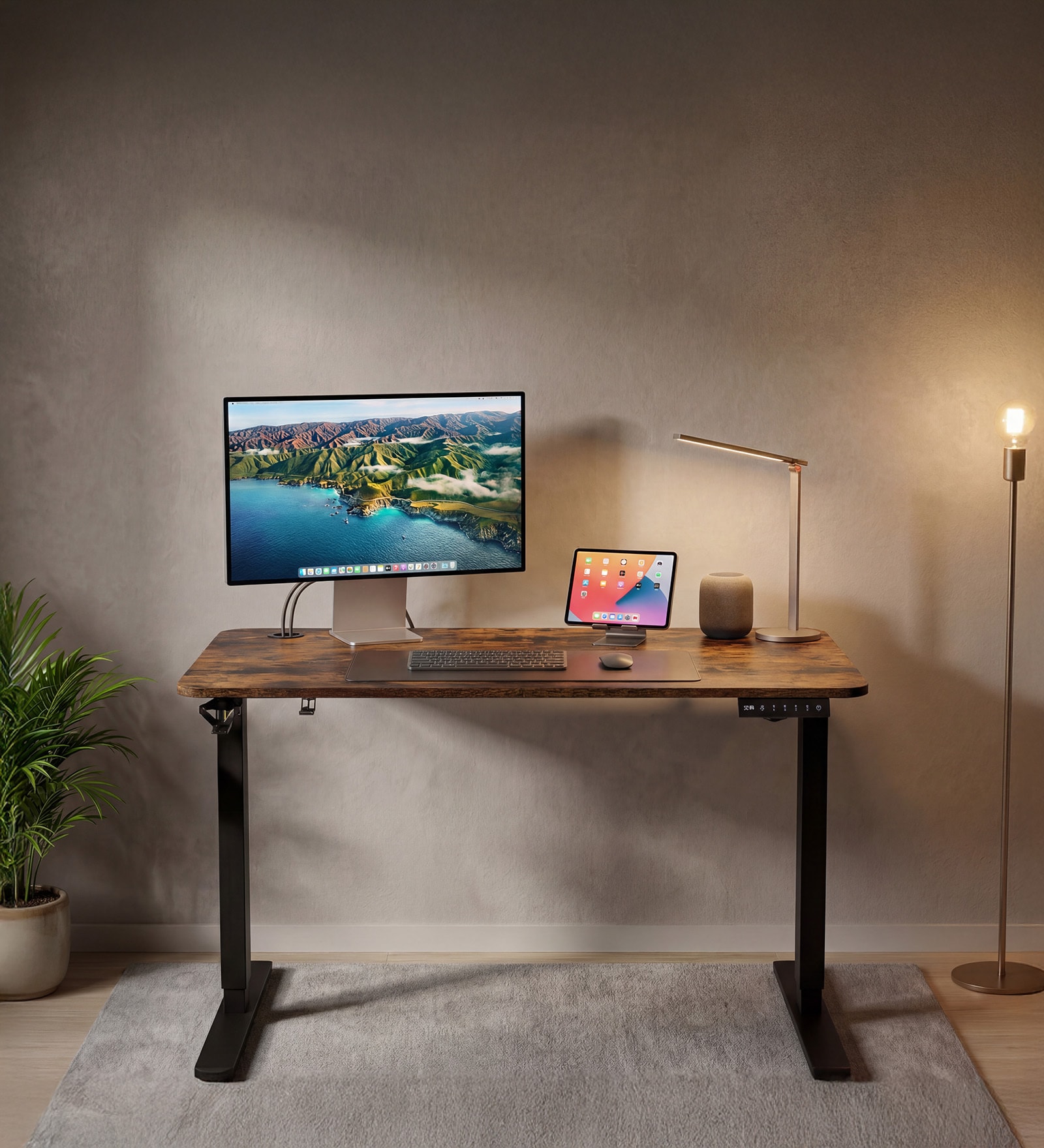 Imperium Neo Smart Height Adjustable Tablein Antique Wood Finish