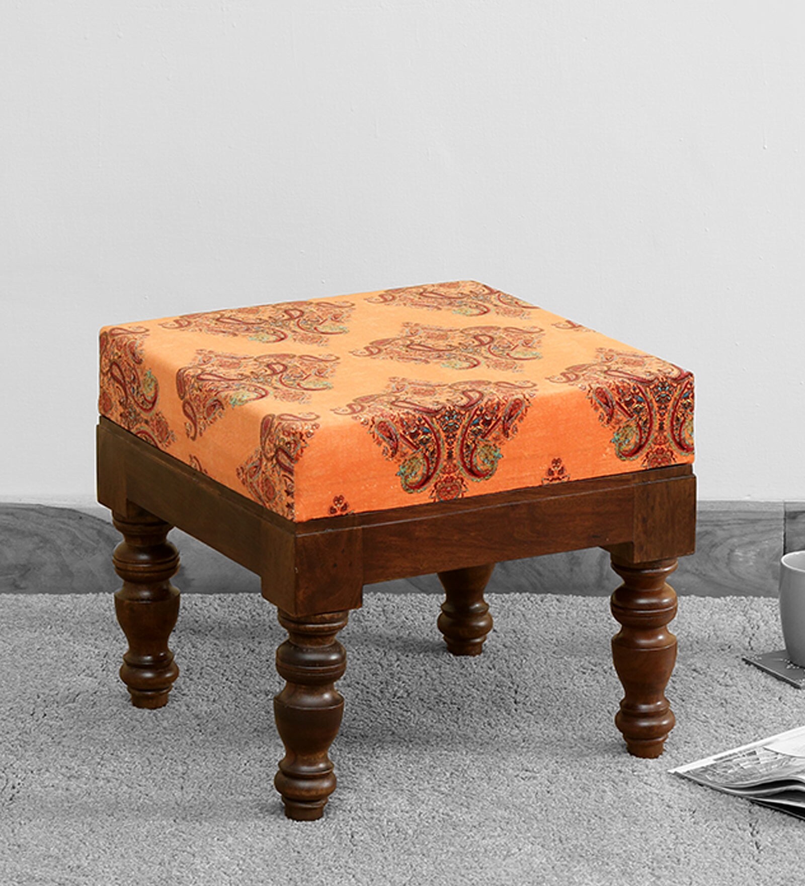 Impori Solid Wood Foot Stool In Provincial Teak Finish