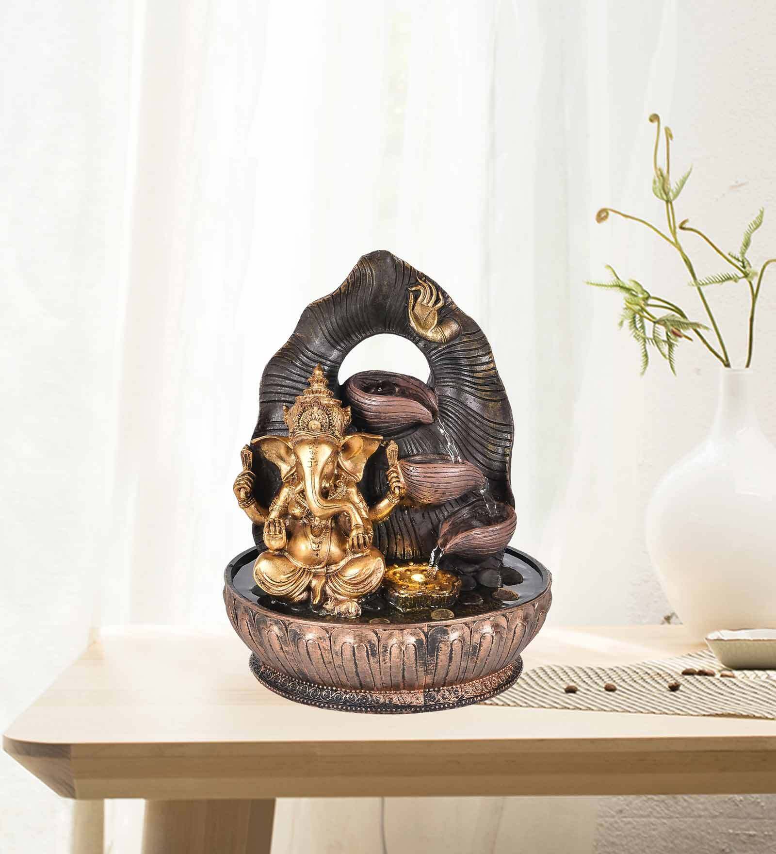 Impression Blessing Ganesha Black & Gold Polyresin Water Fountain