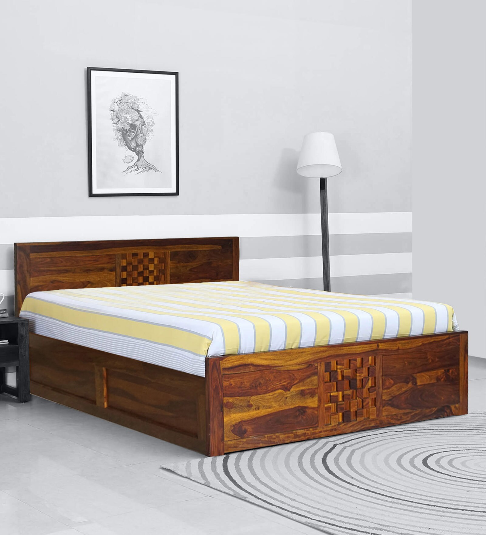 Impression King Size Bed with Storage in Walnut Finish