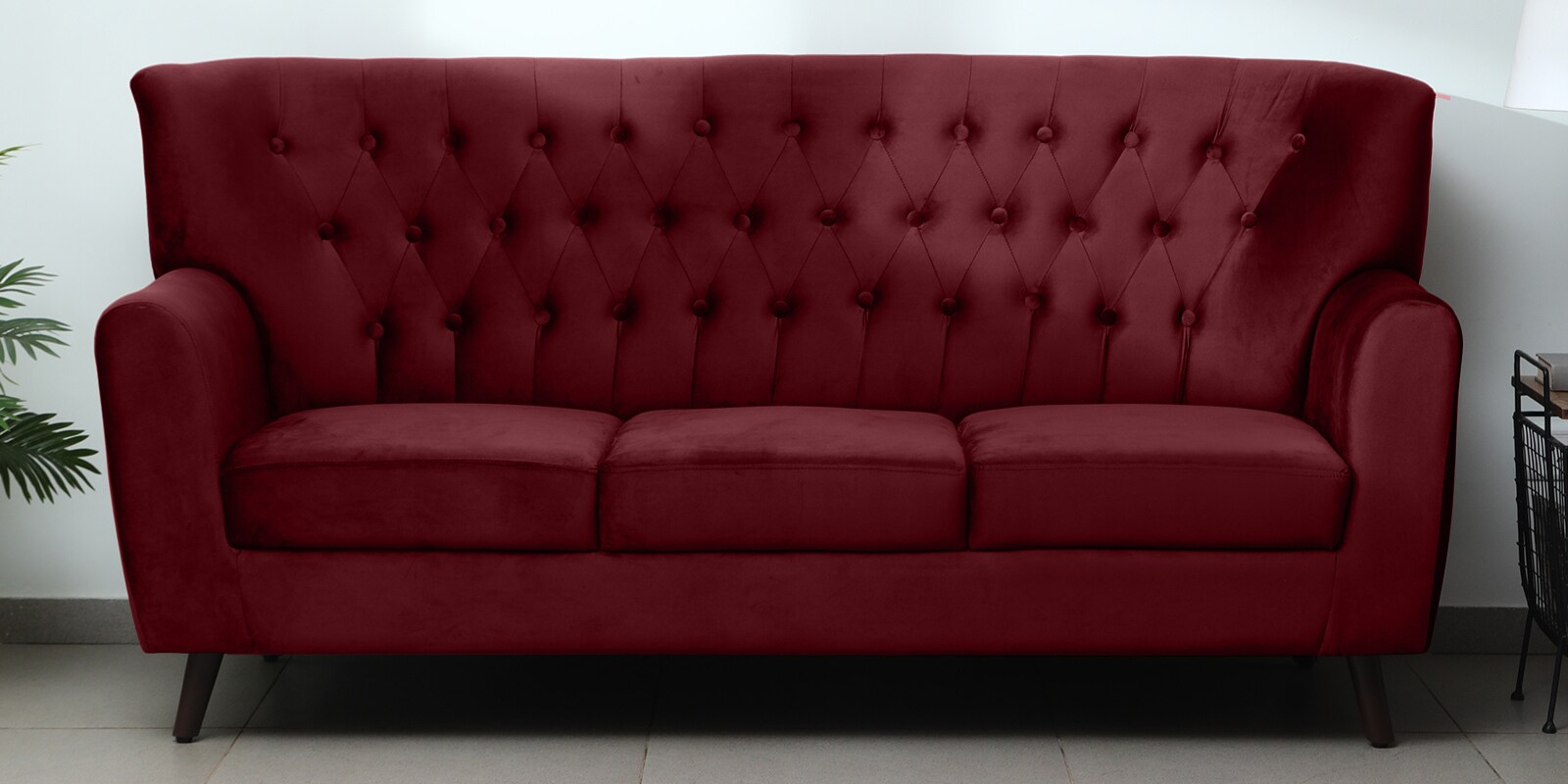 Imelda Velvet 3 Seater Sofa in Berry Red Colour