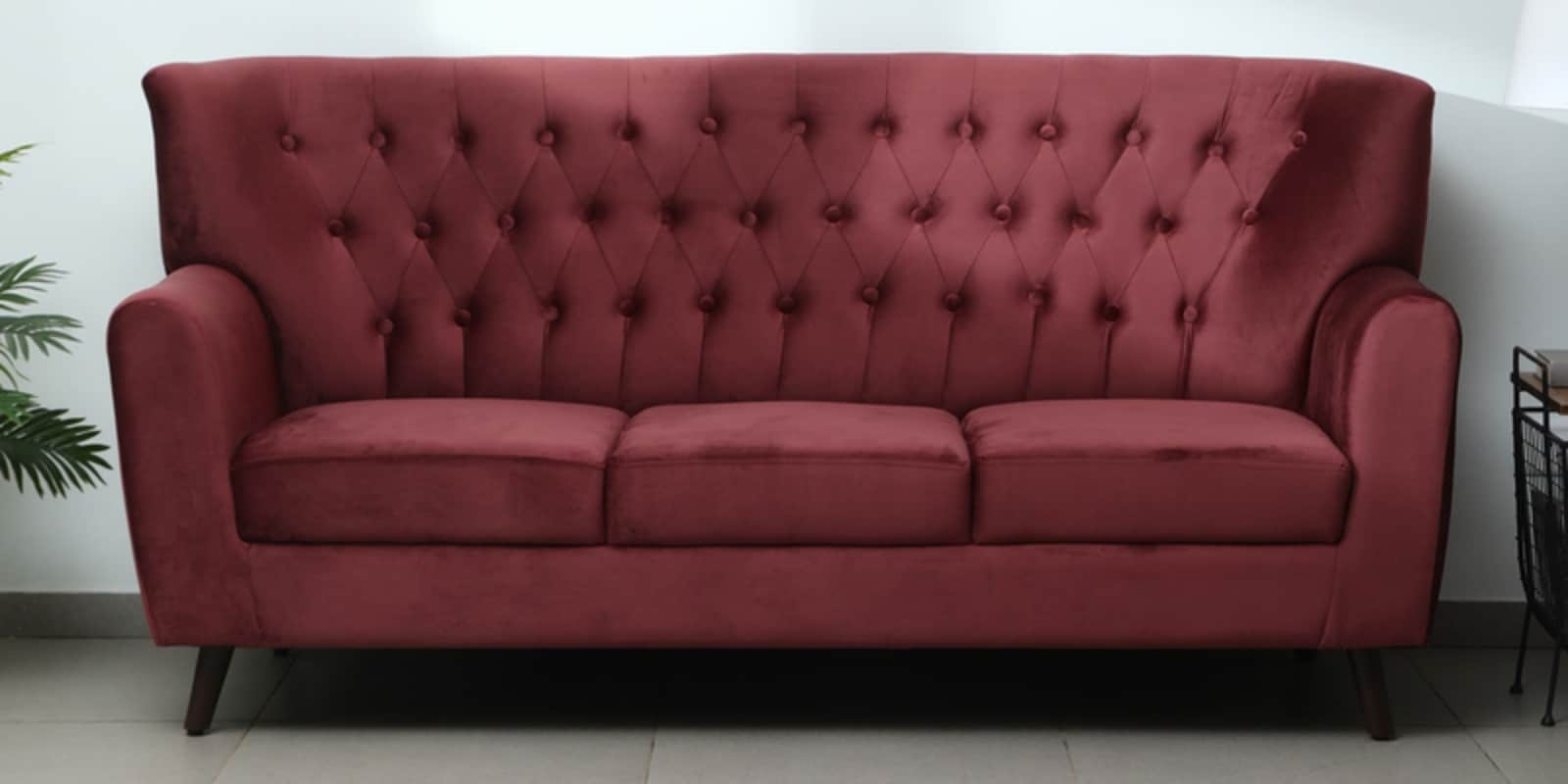 Imelda Velvet 3 Seater Sofa In Wine Red Colour