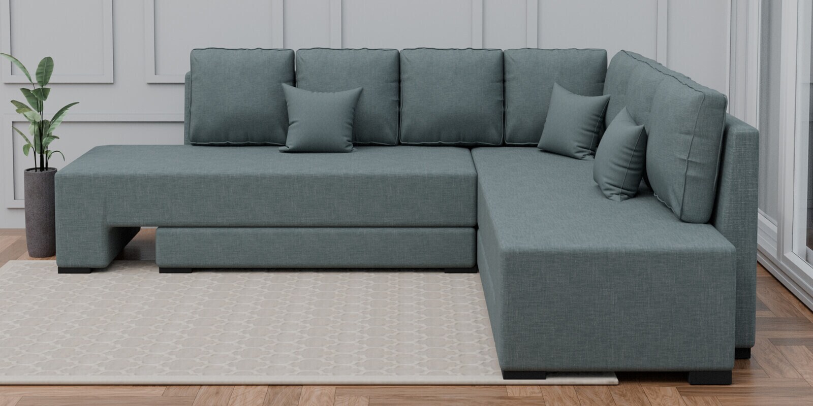 Imperial Fabric RHS Convertible Sofa Cum Bed In Dark Grey Colour