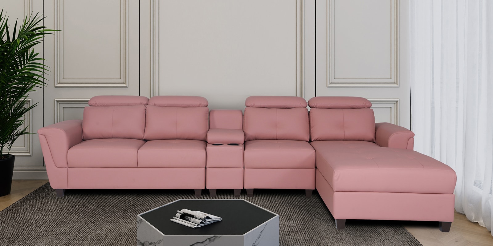 Buy Impero Leatherette LHS Sectional Sofa in Pink Colour at 29 OFF by