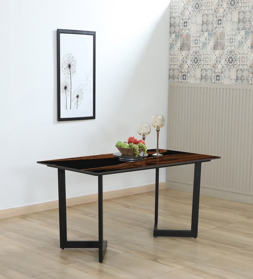 Imari Metallic 6 Seater Dining Table With Porcelain Top And Lazy Susan