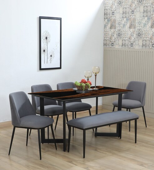 Imari Porcelain Top 6 Seater Dining Set With Lazy Susan And Bench