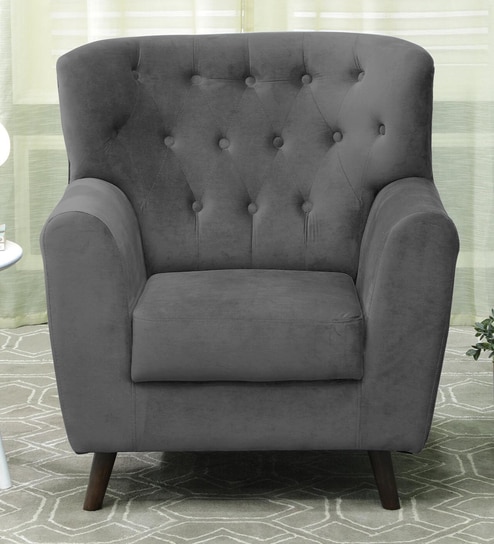 Imelda Velvet 1 Seater Sofa In Fossil Grey Colour