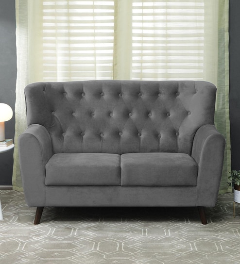Imelda Velvet 2 Seater Sofa In Fossil Grey Colour