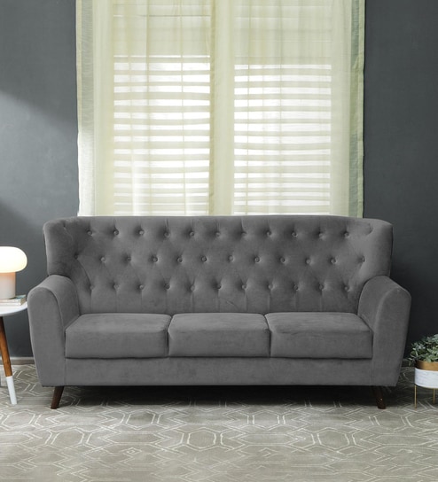 Imelda Velvet 3 Seater Sofa In Fossil Grey Colour