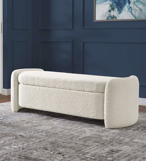 Imperia Fabric Luxe Storage Ottoman Ottoman in Ivory Colour